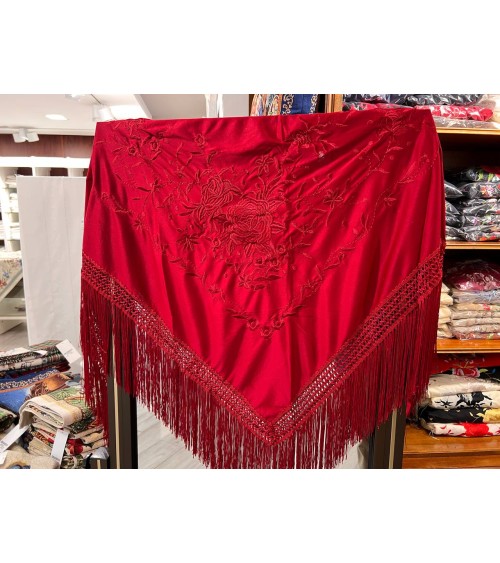 Machine embroidered triangular shape Manila shawl