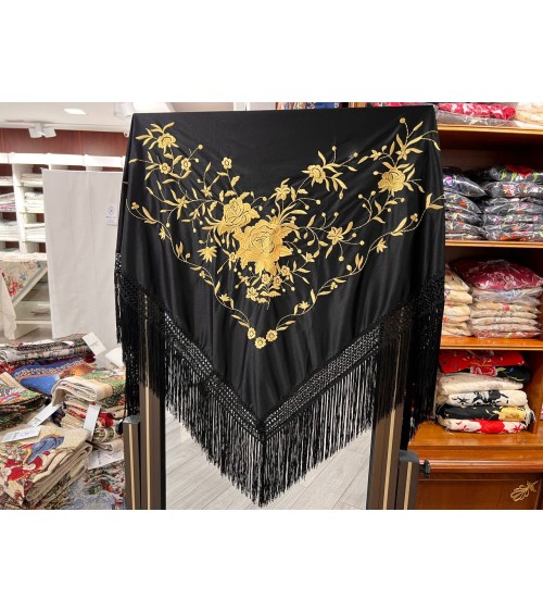 Machine embroidered triangular shape Manila shawl