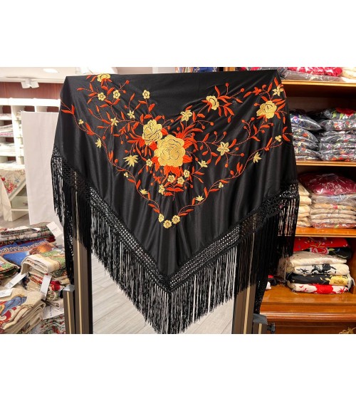 Machine embroidered triangular shape Manila shawl