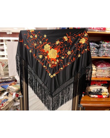 Machine embroidered triangular shape Manila shawl